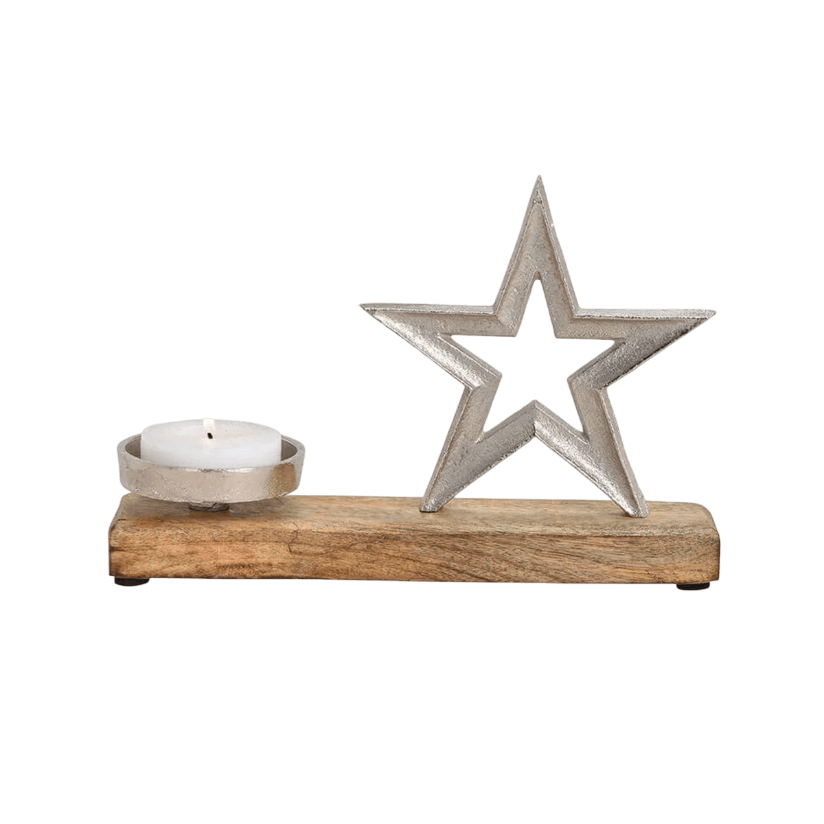 ALUMINIUM & WOOD PILLAR CANDLE HOLDER (NATURAL)